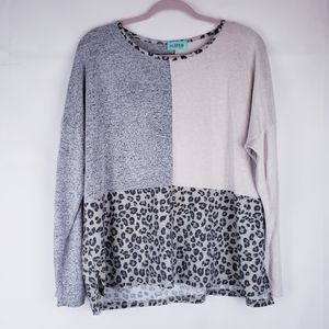 P.S Kate Womens Long Sleeve Blouse Leopard Block Print Stretch M